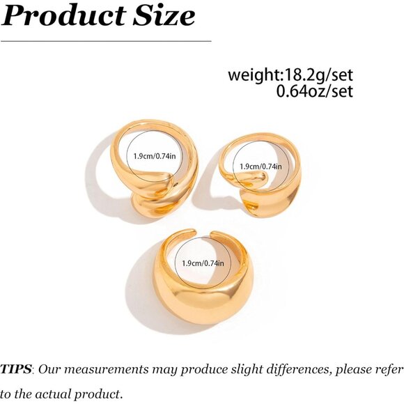 Women Gold Chunky Rings Set Adjustable Knuckle Finger Stackable Fashion Jewelry - Picture 6 of 7